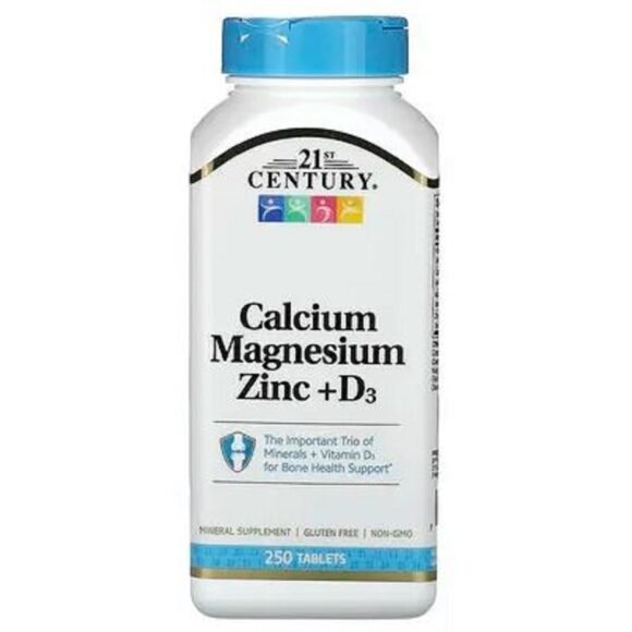 21st Century, Calcium Magnésium Zinc + D3, 250 comprimés prix maroc
