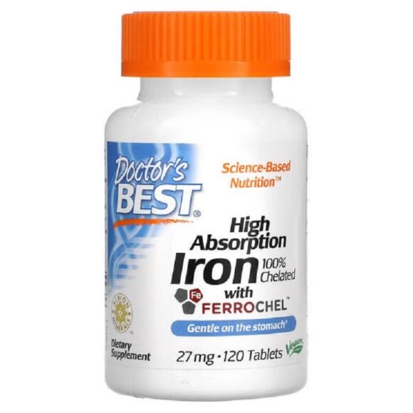 Doctor's Best, Fer à haute absorption avec Ferrochel, 27 mg, 120 comprimés