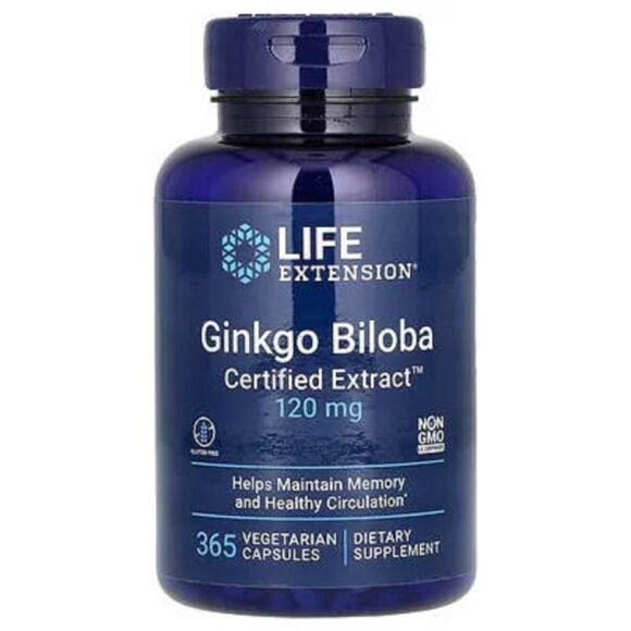 Life Extension, Ginkgo Biloba, Certified Extract, 120 mg, 365 capsules végétariennes